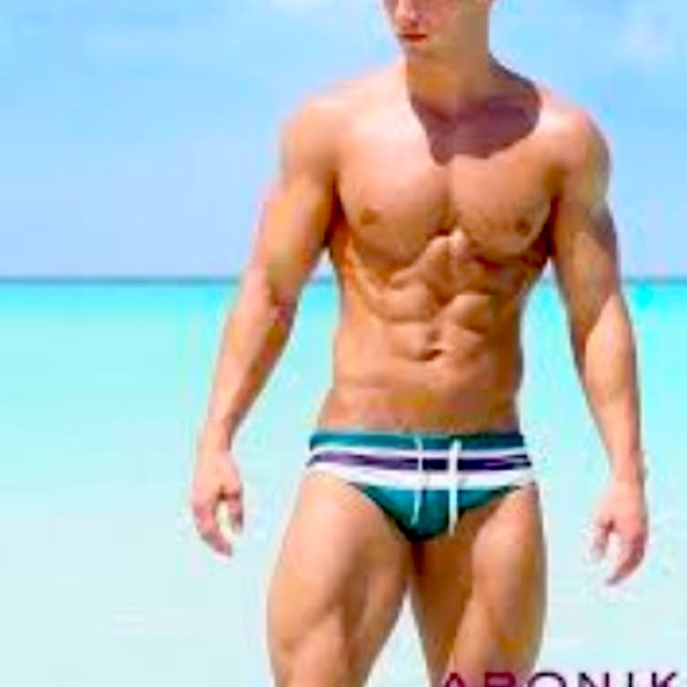 Brand New ARONIK  SWIM BRIEF W/ Tags Green White Purple  LYCRA Men’s M